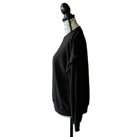 Monrow Womens S Oversized   Black Ruffled Sleeve Sweatshirt Lightweight HT0954 - Picture 3 of 8